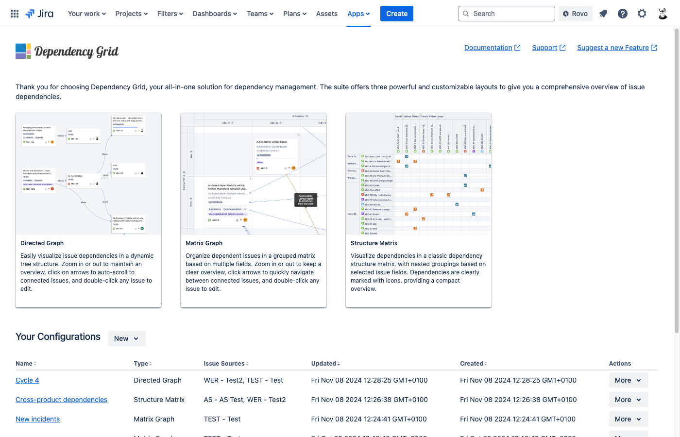 Dependency Grid App Interface