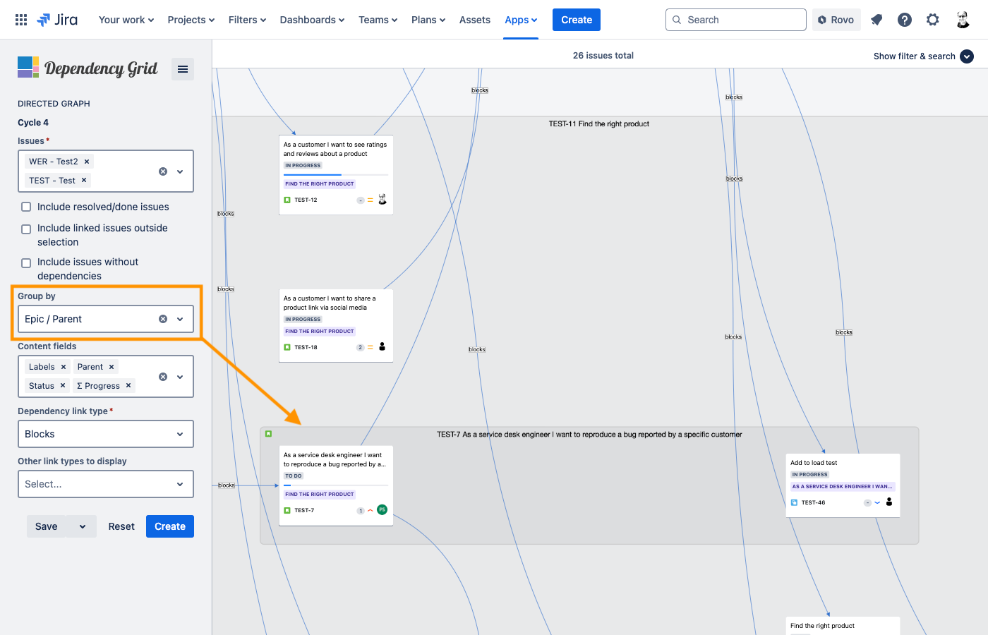 Link types to control which links are used to derive the visualization