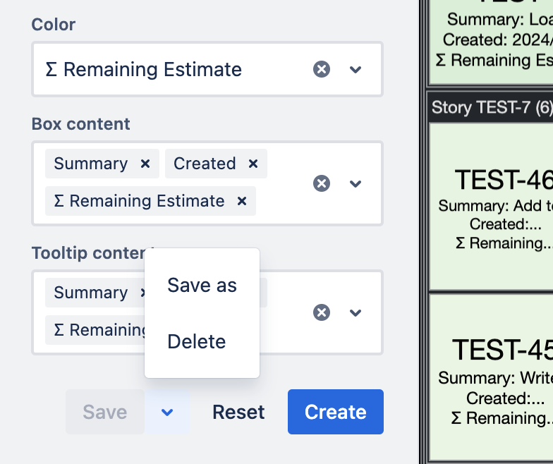 Save split button with saves-as and delete options