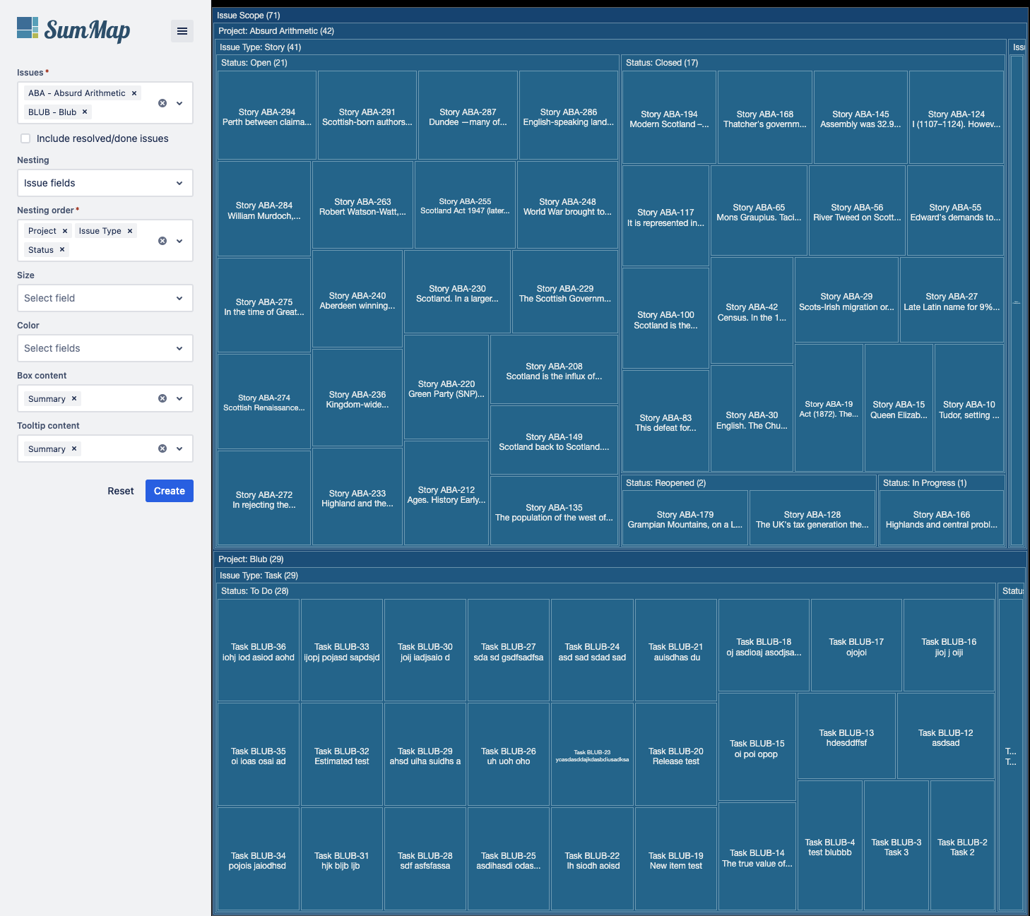 Issues grouped and nested by issue hierarchy